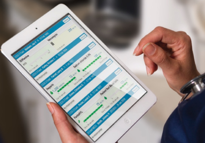 hcp adjusting infusion pump buttons on an ipad